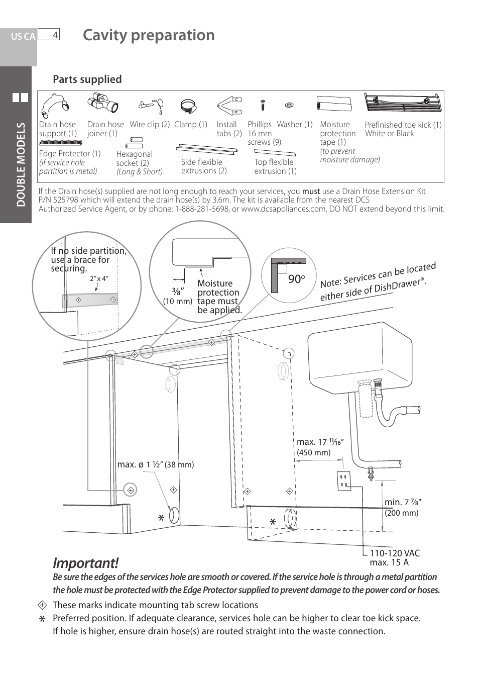 Cavity preparation, Important | Fisher & Paykel DCS DD224P5 User Manual | Page 6 / 92