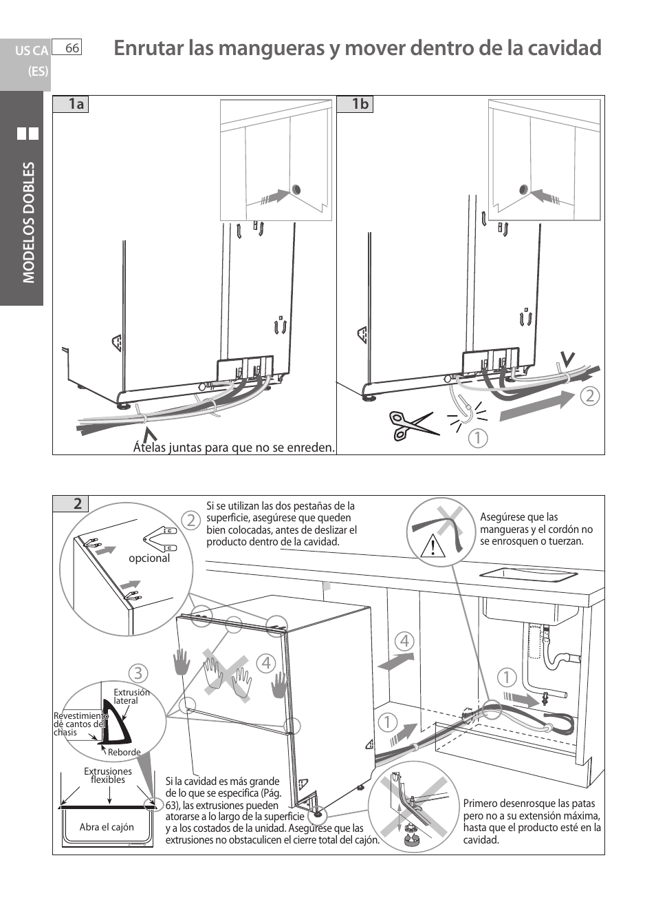 Enrutar las mangueras y mover dentro de la cavidad | Fisher & Paykel DCS DD224P5 User Manual | Page 68 / 92
