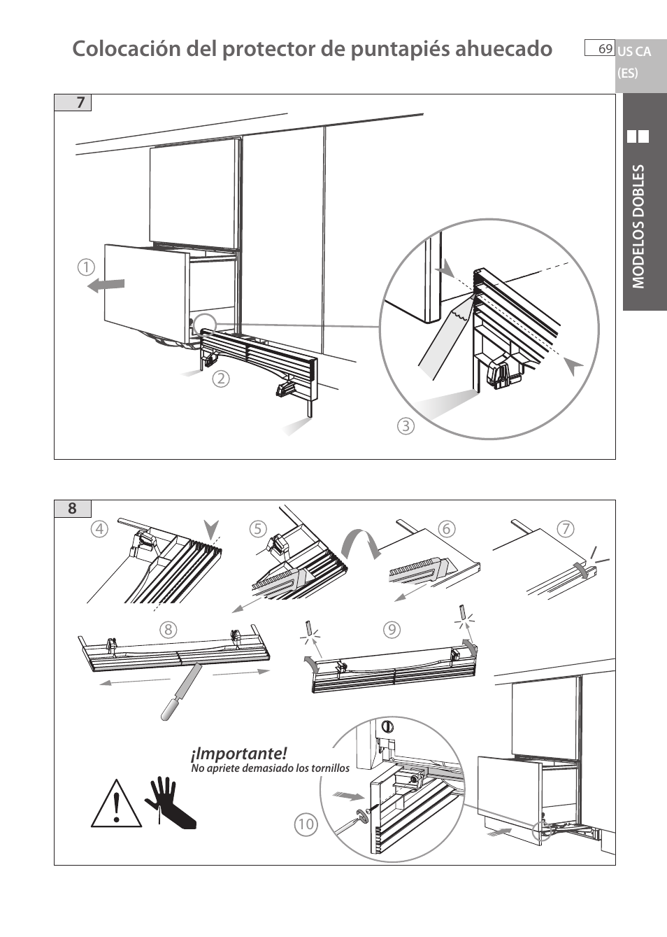 Colocación del protector de puntapiés ahuecado | Fisher & Paykel DCS DD224P5 User Manual | Page 71 / 92