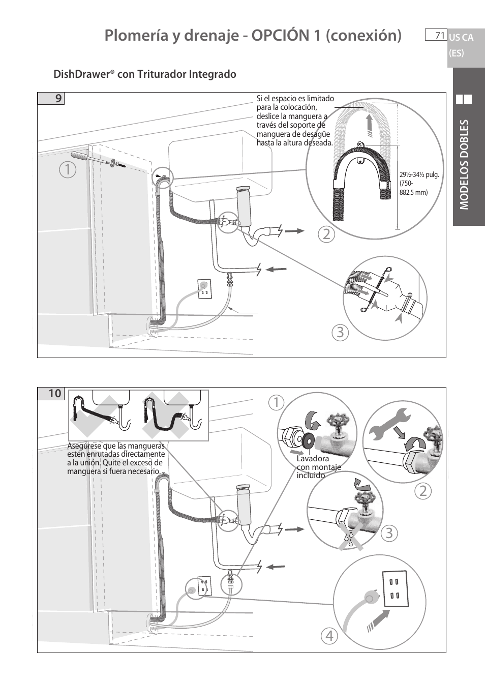 Plomería y drenaje - opción 1 (conexión) | Fisher & Paykel DCS DD224P5 User Manual | Page 73 / 92