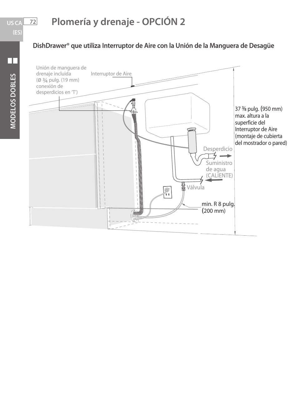 Plomería y drenaje - opción 2 | Fisher & Paykel DCS DD224P5 User Manual | Page 74 / 92