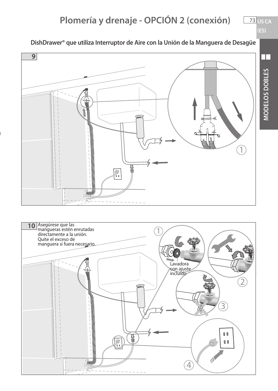 Plomería y drenaje - opción 2 (conexión) | Fisher & Paykel DCS DD224P5 User Manual | Page 75 / 92