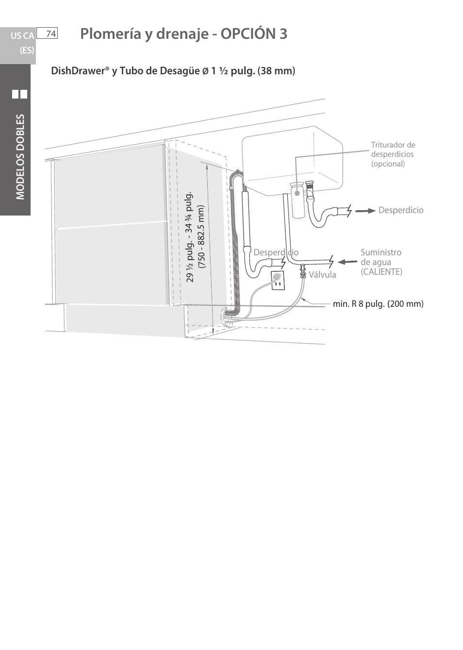 Plomería y drenaje - opción 3 | Fisher & Paykel DCS DD224P5 User Manual | Page 76 / 92