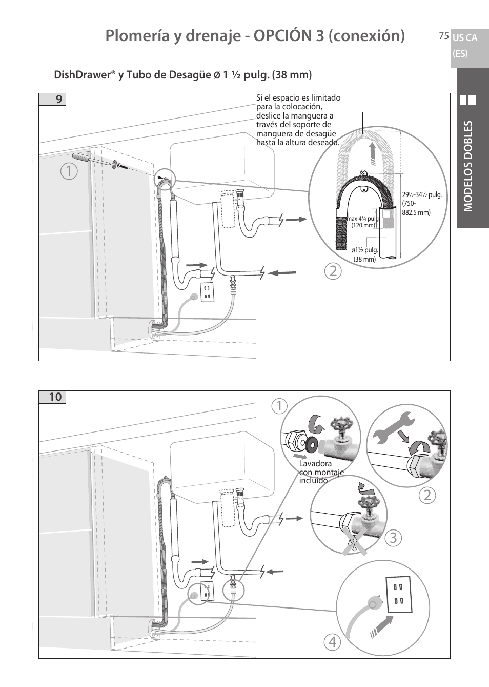 Plomería y drenaje - opción 3 (conexión) | Fisher & Paykel DCS DD224P5 User Manual | Page 77 / 92