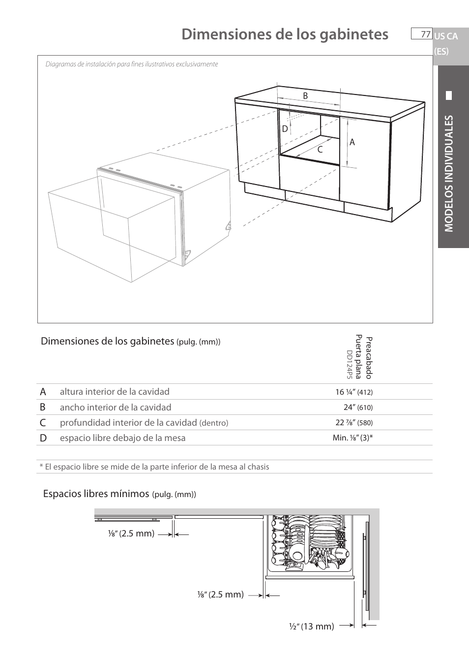 Dimensiones de los gabinetes | Fisher & Paykel DCS DD224P5 User Manual | Page 79 / 92