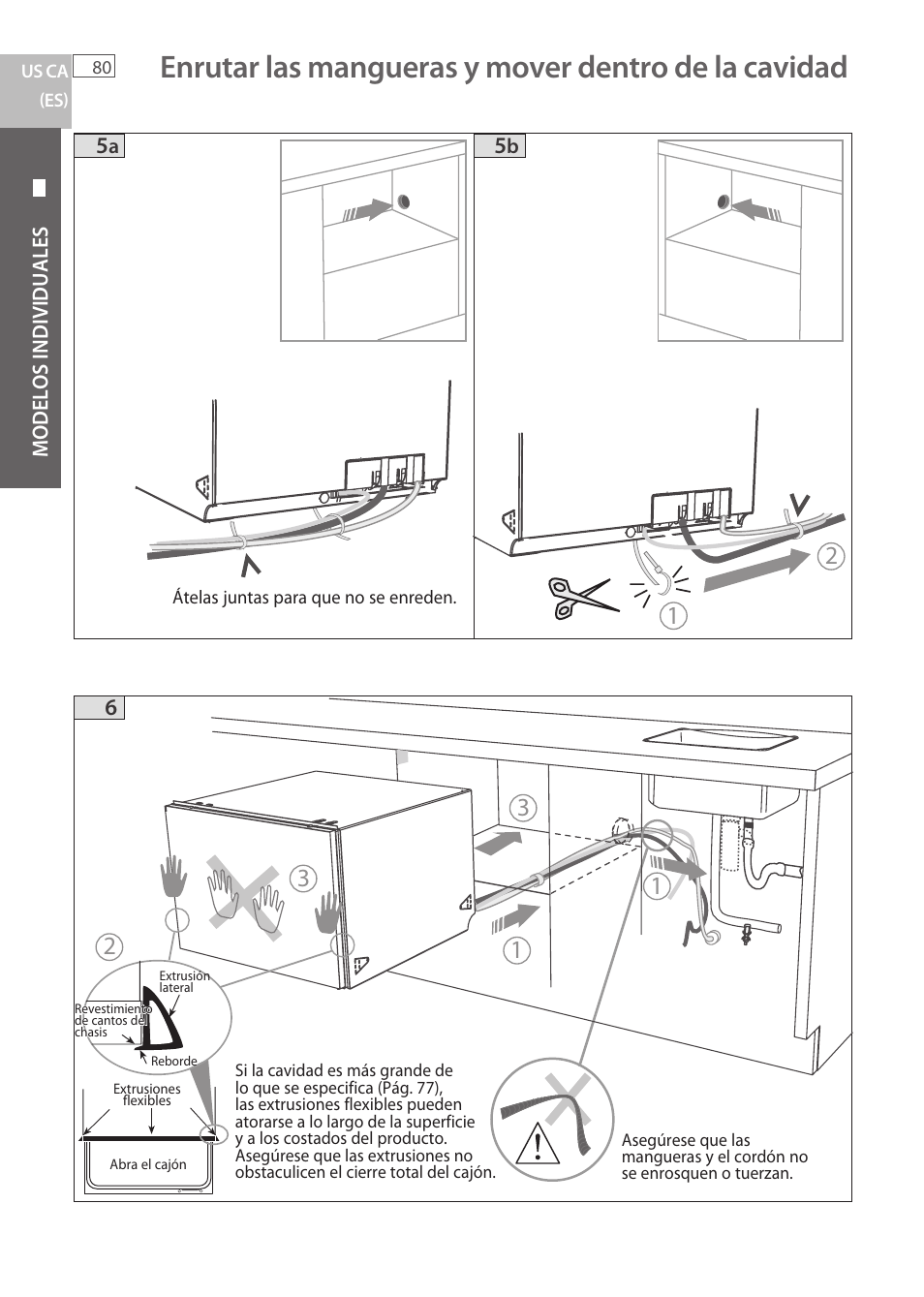 Enrutar las mangueras y mover dentro de la cavidad | Fisher & Paykel DCS DD224P5 User Manual | Page 82 / 92