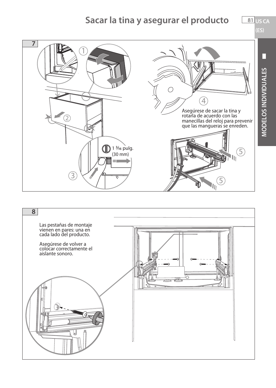 Sacar la tina y asegurar el producto | Fisher & Paykel DCS DD224P5 User Manual | Page 83 / 92