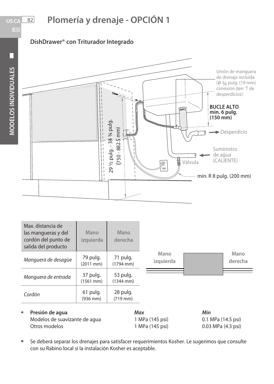 Plomería y drenaje - opción 1 | Fisher & Paykel DCS DD224P5 User Manual | Page 84 / 92
