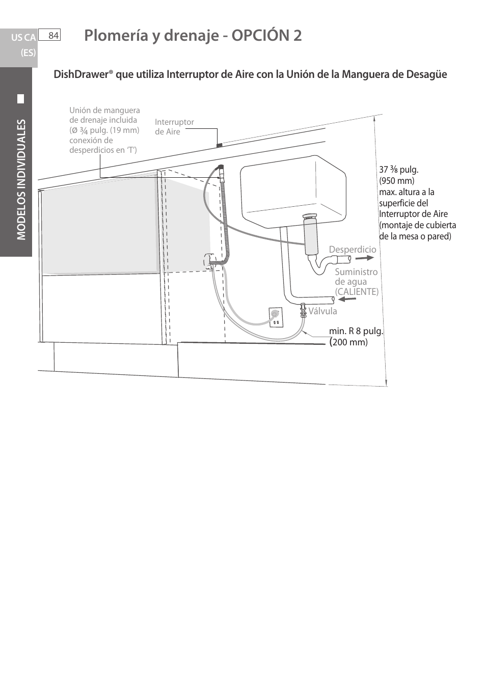 Plomería y drenaje - opción 2 | Fisher & Paykel DCS DD224P5 User Manual | Page 86 / 92
