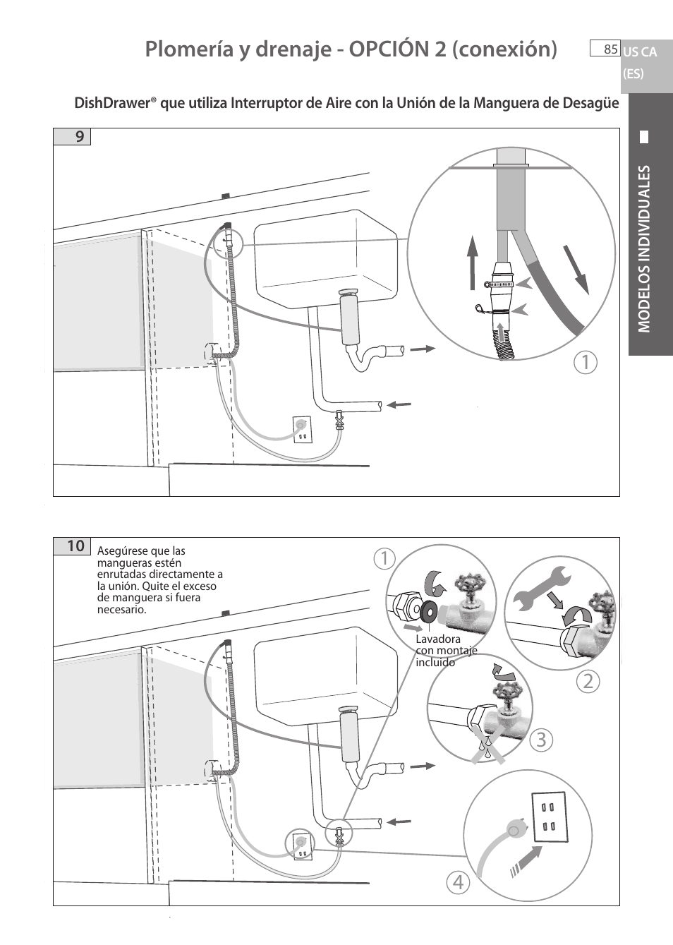 Plomería y drenaje - opción 2 (conexión) | Fisher & Paykel DCS DD224P5 User Manual | Page 87 / 92