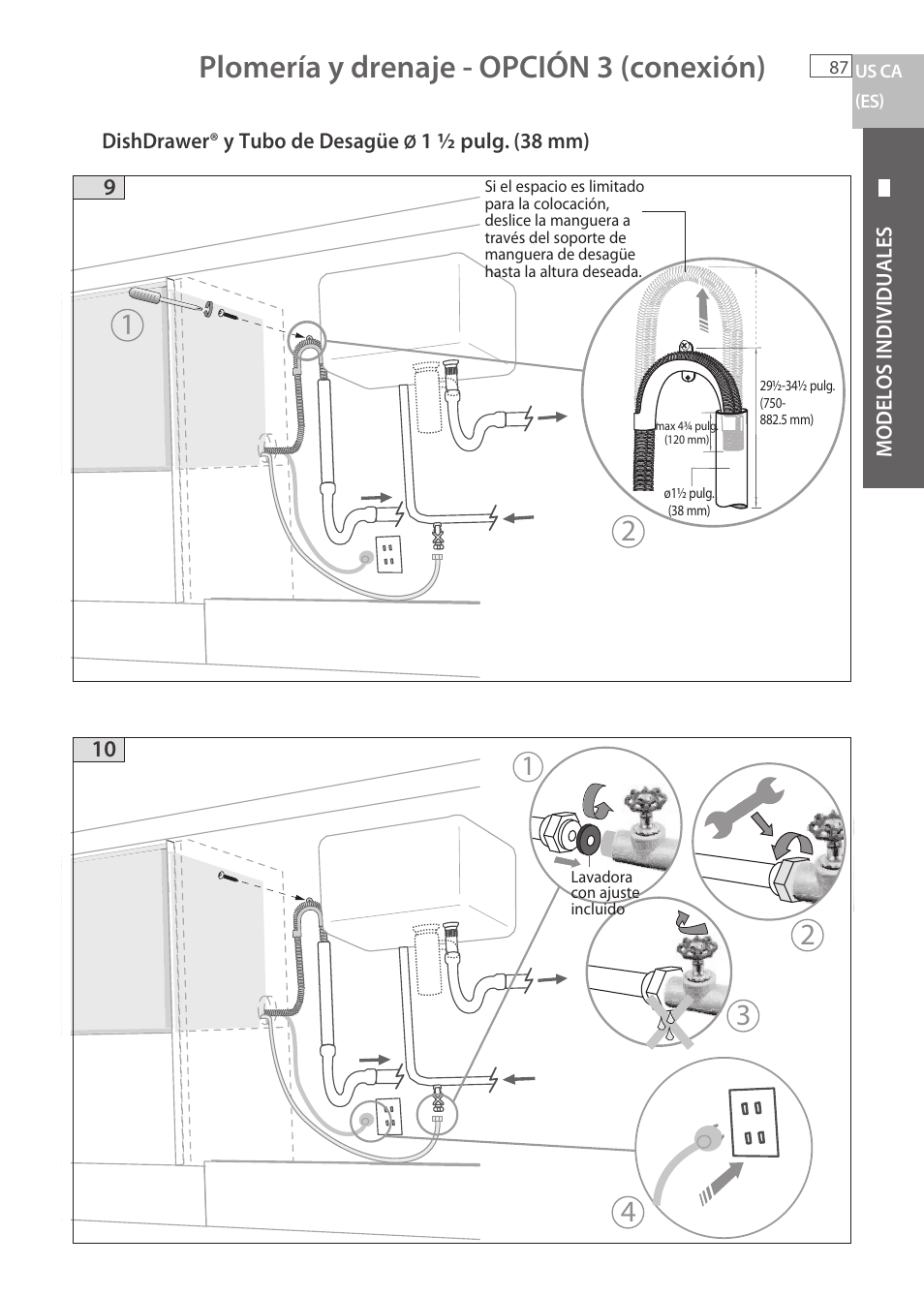 Plomería y drenaje - opción 3 (conexión) | Fisher & Paykel DCS DD224P5 User Manual | Page 89 / 92