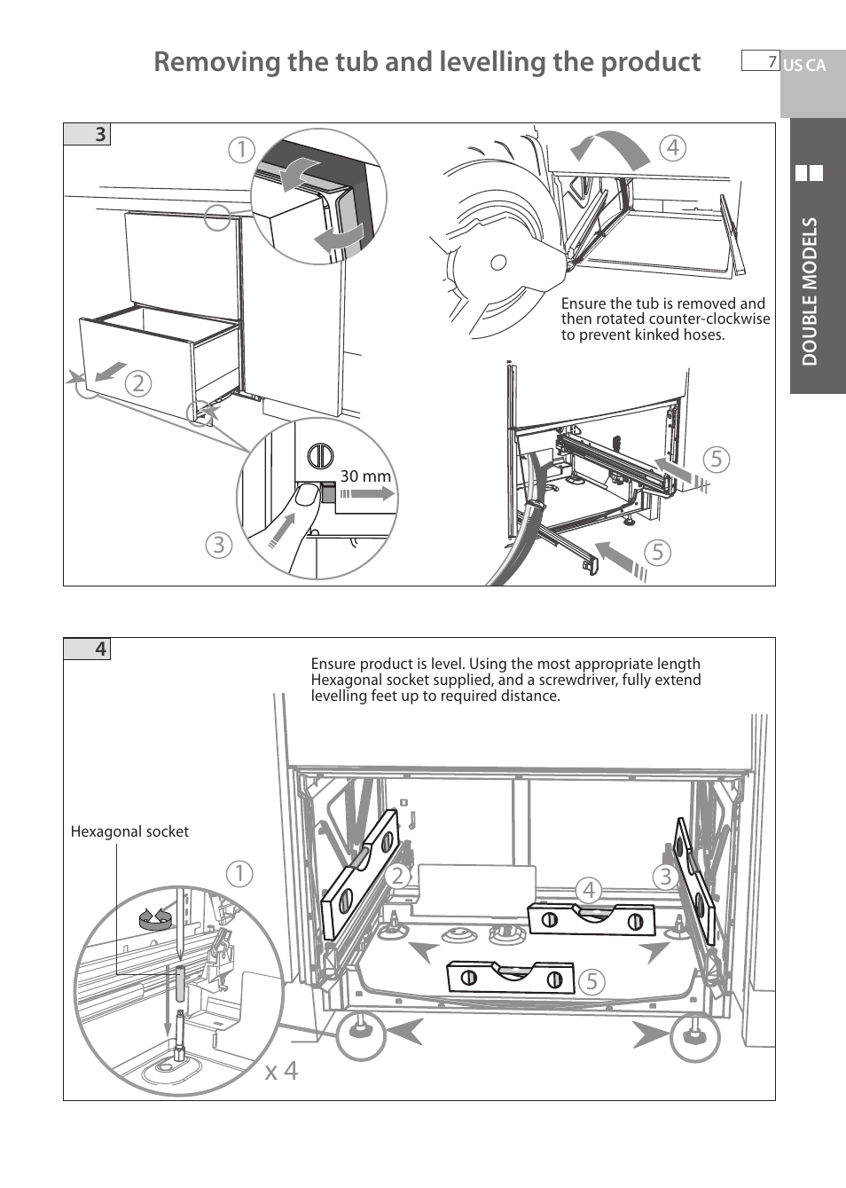 Removing the tub and levelling the product | Fisher & Paykel DCS DD224P5 User Manual | Page 9 / 92