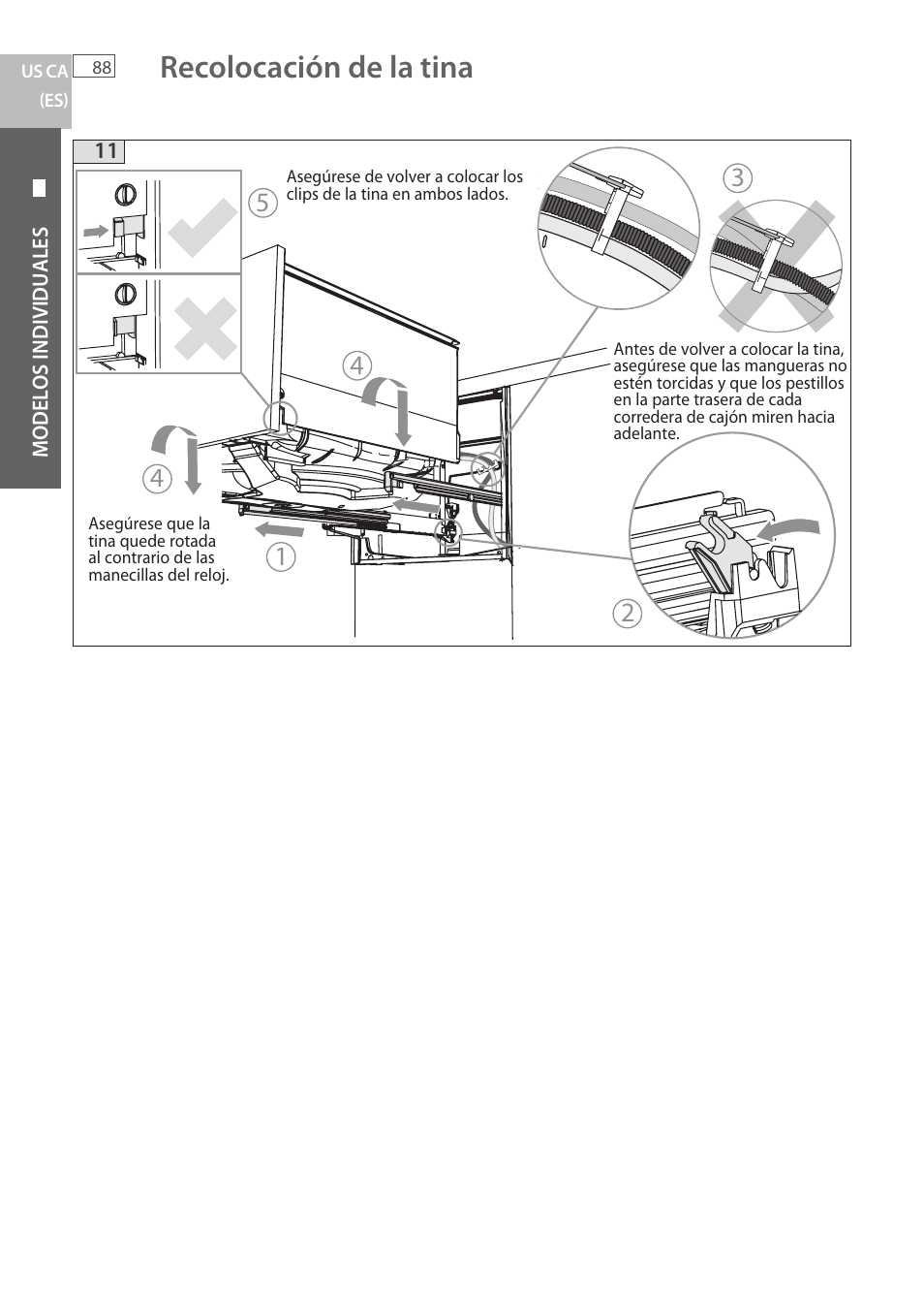Recolocación de la tina | Fisher & Paykel DCS DD224P5 User Manual | Page 90 / 92