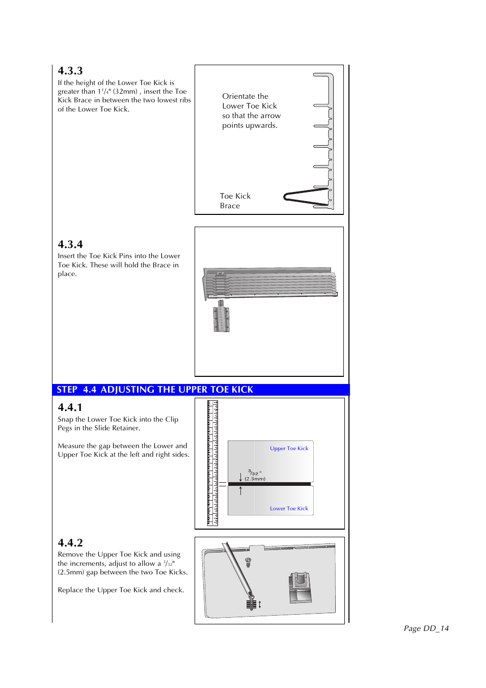 Step 4.4 adjusting the upper toe kick, Page dd_14 | Fisher & Paykel DD602I User Manual | Page 15 / 24