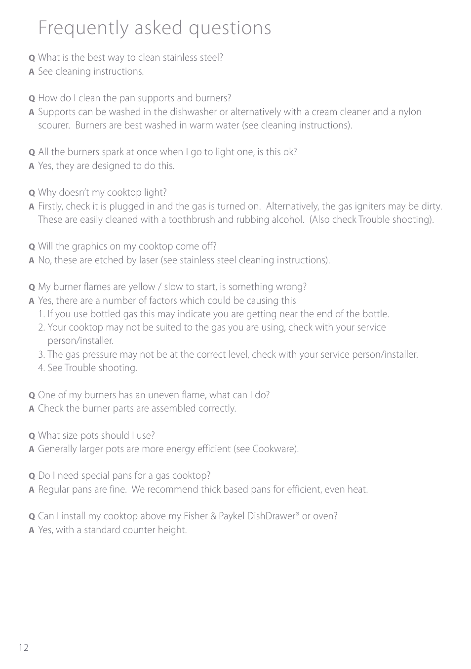 Frequently asked questions | Fisher & Paykel GC901 User Manual | Page 14 / 52