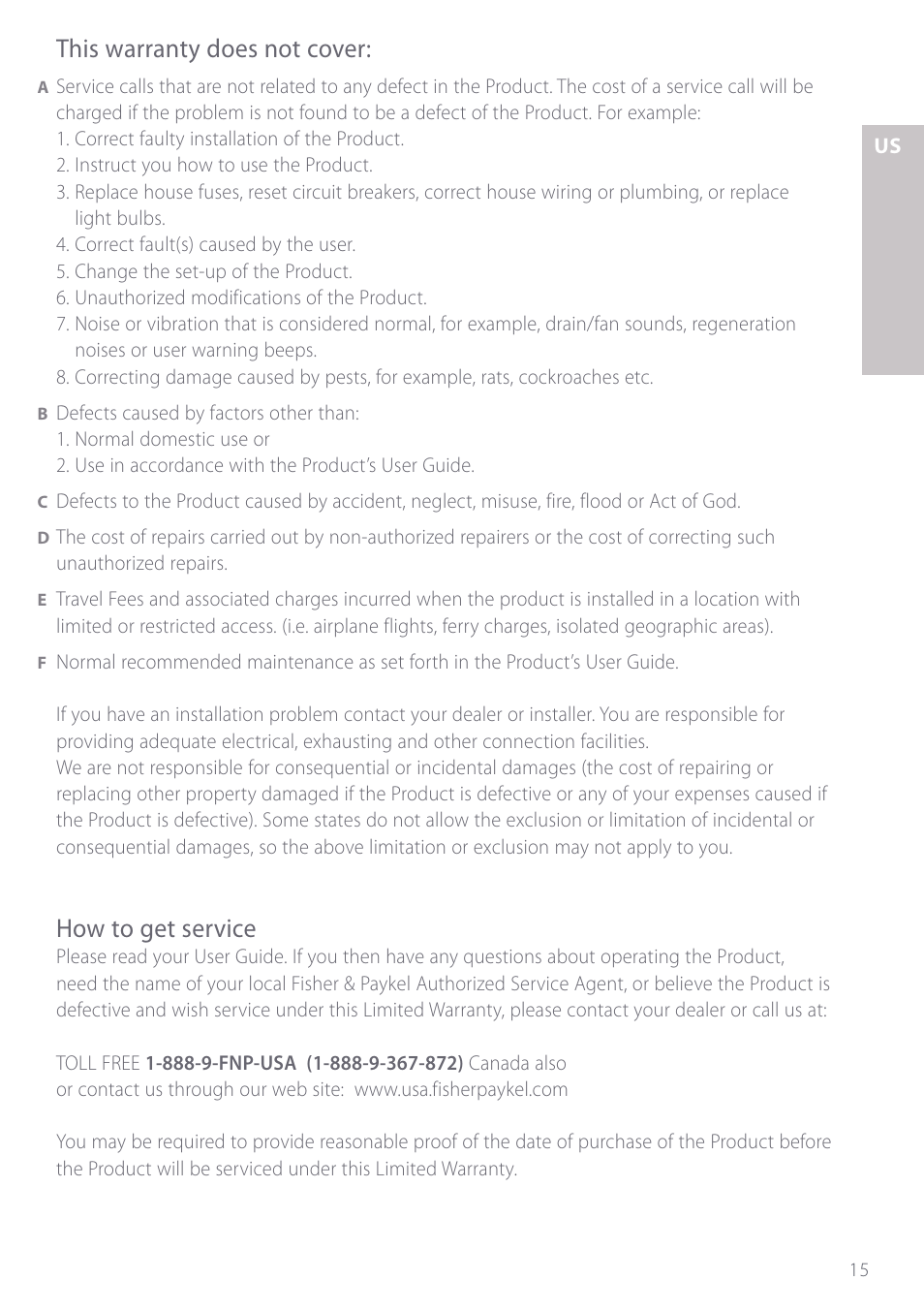 This warranty does not cover, How to get service | Fisher & Paykel GC901 User Manual | Page 17 / 52