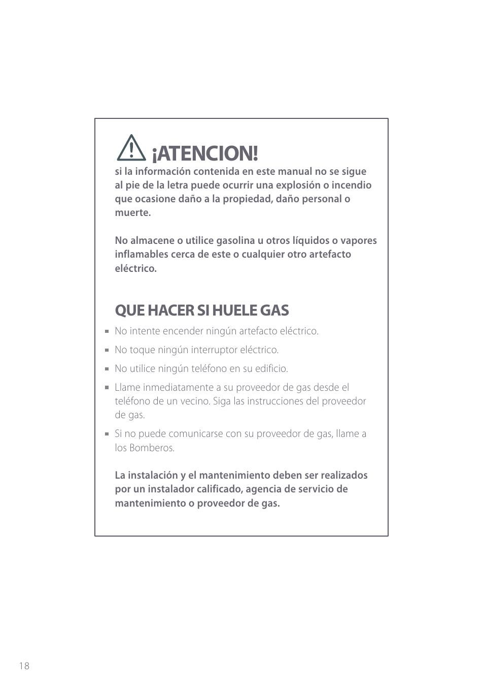 Atencion, Que hacer si huele gas | Fisher & Paykel GC901 User Manual | Page 20 / 52