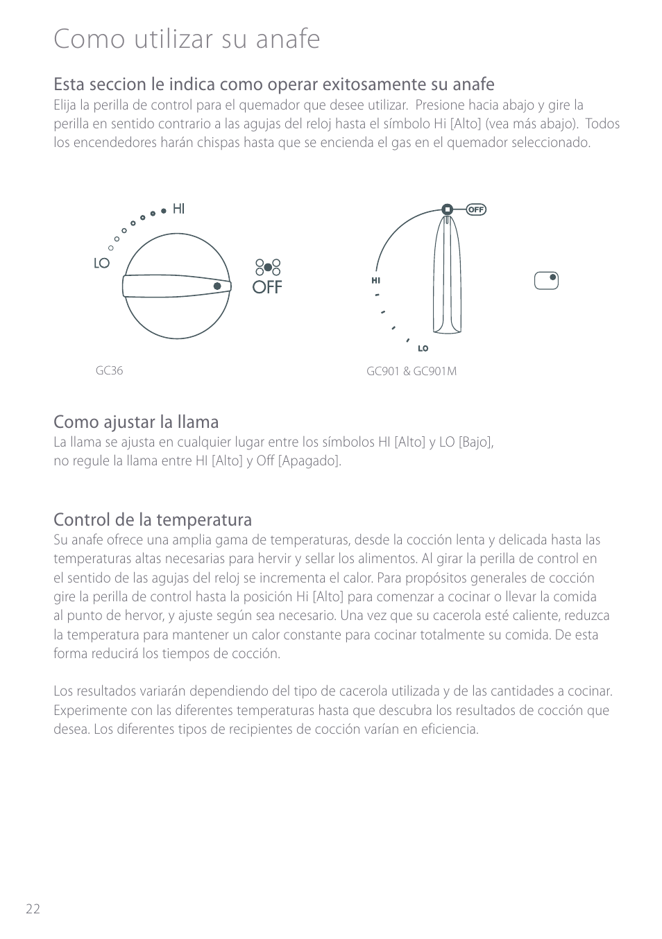 Como utilizar su anafe | Fisher & Paykel GC901 User Manual | Page 24 / 52