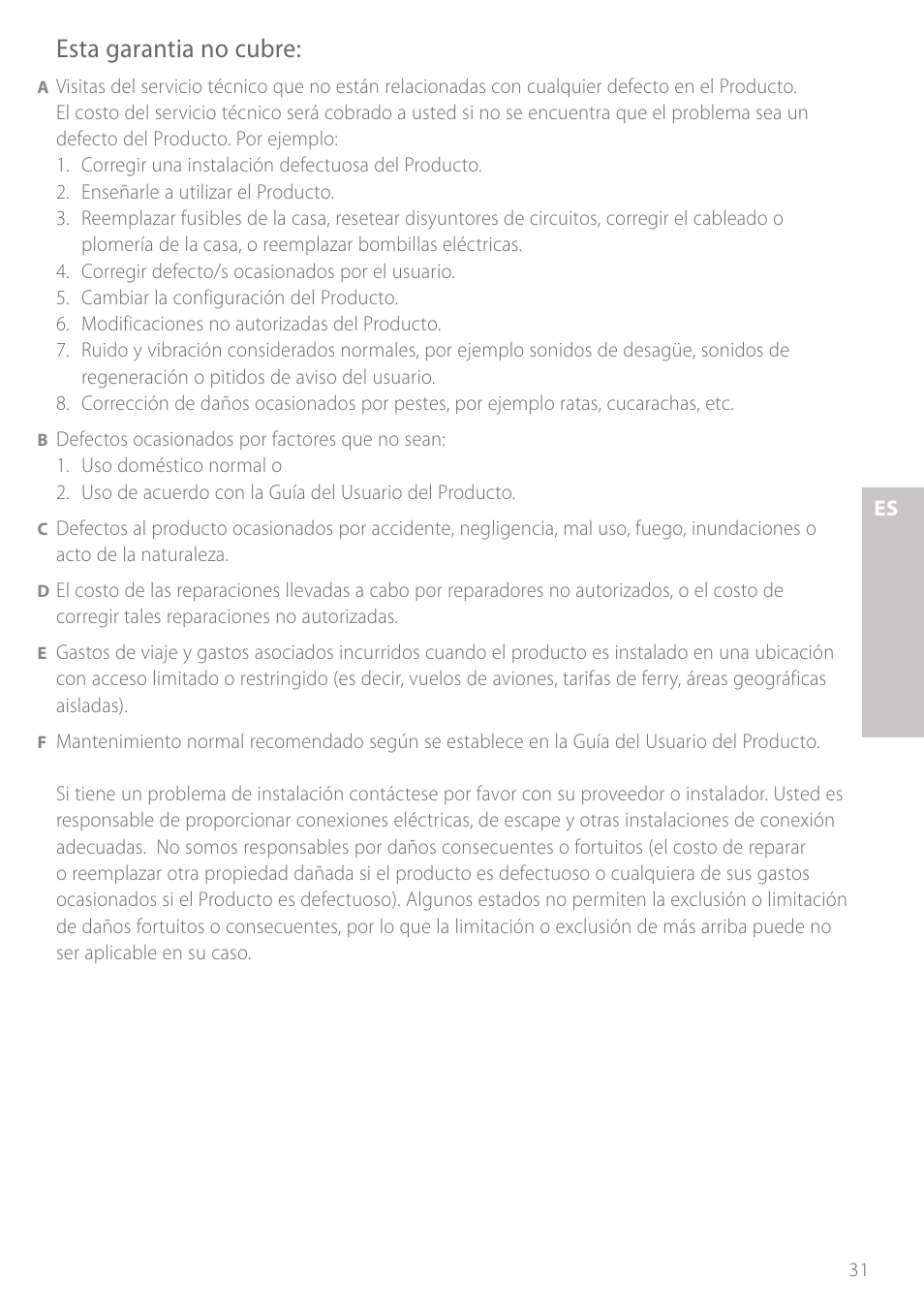 Esta garantia no cubre | Fisher & Paykel GC901 User Manual | Page 33 / 52