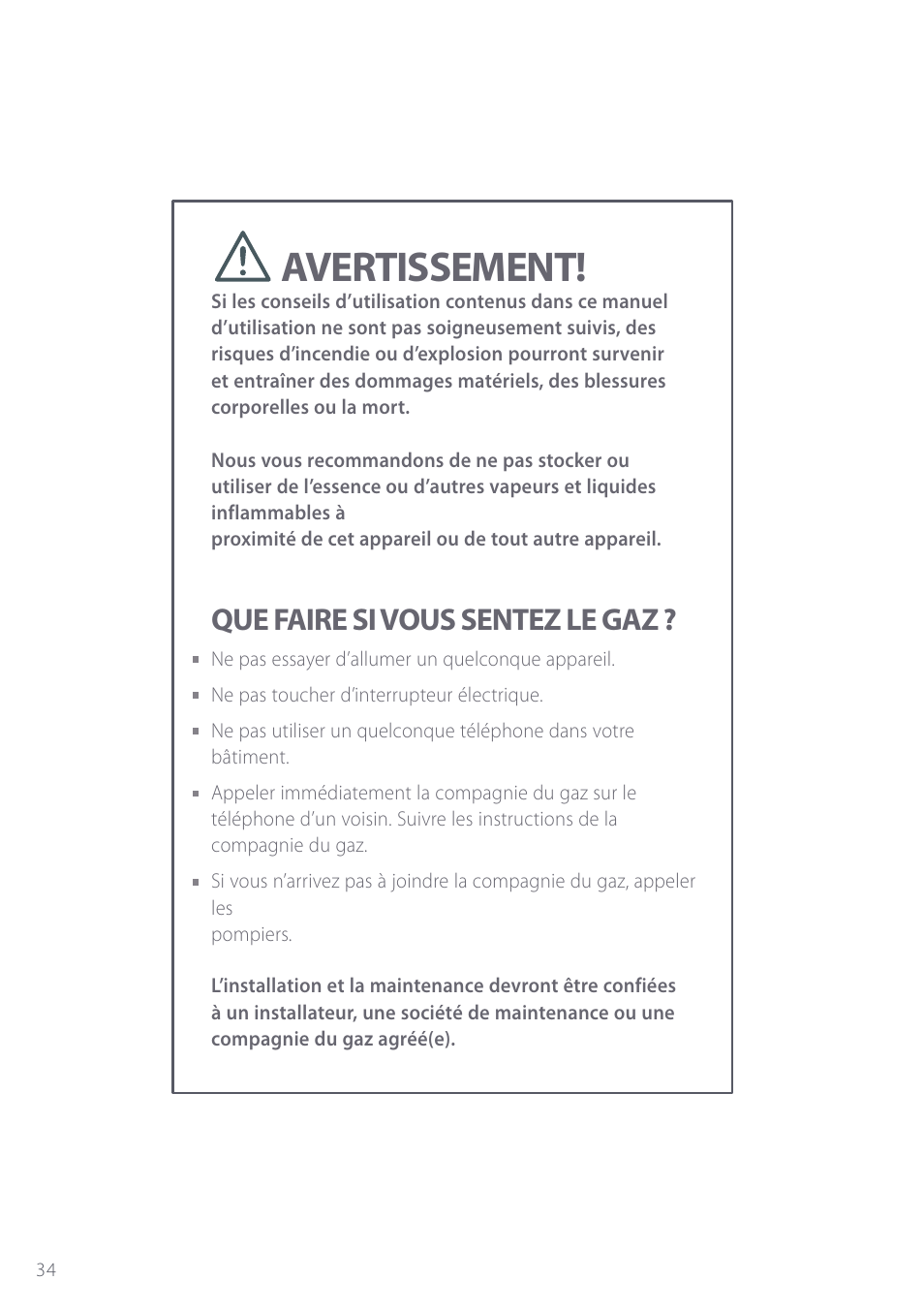 Avertissement, Que faire si vous sentez le gaz | Fisher & Paykel GC901 User Manual | Page 36 / 52