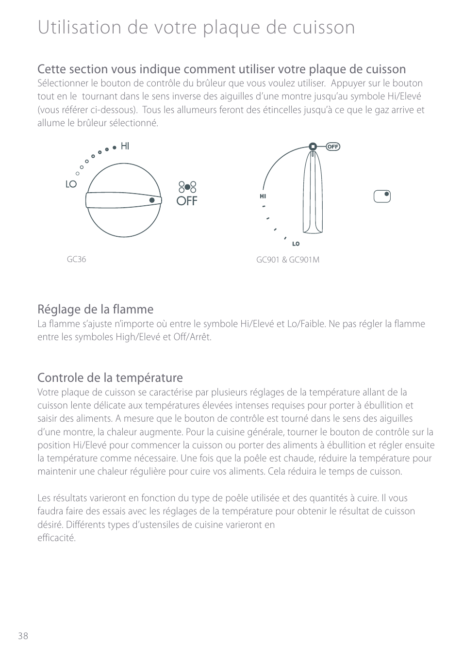 Utilisation de votre plaque de cuisson | Fisher & Paykel GC901 User Manual | Page 40 / 52
