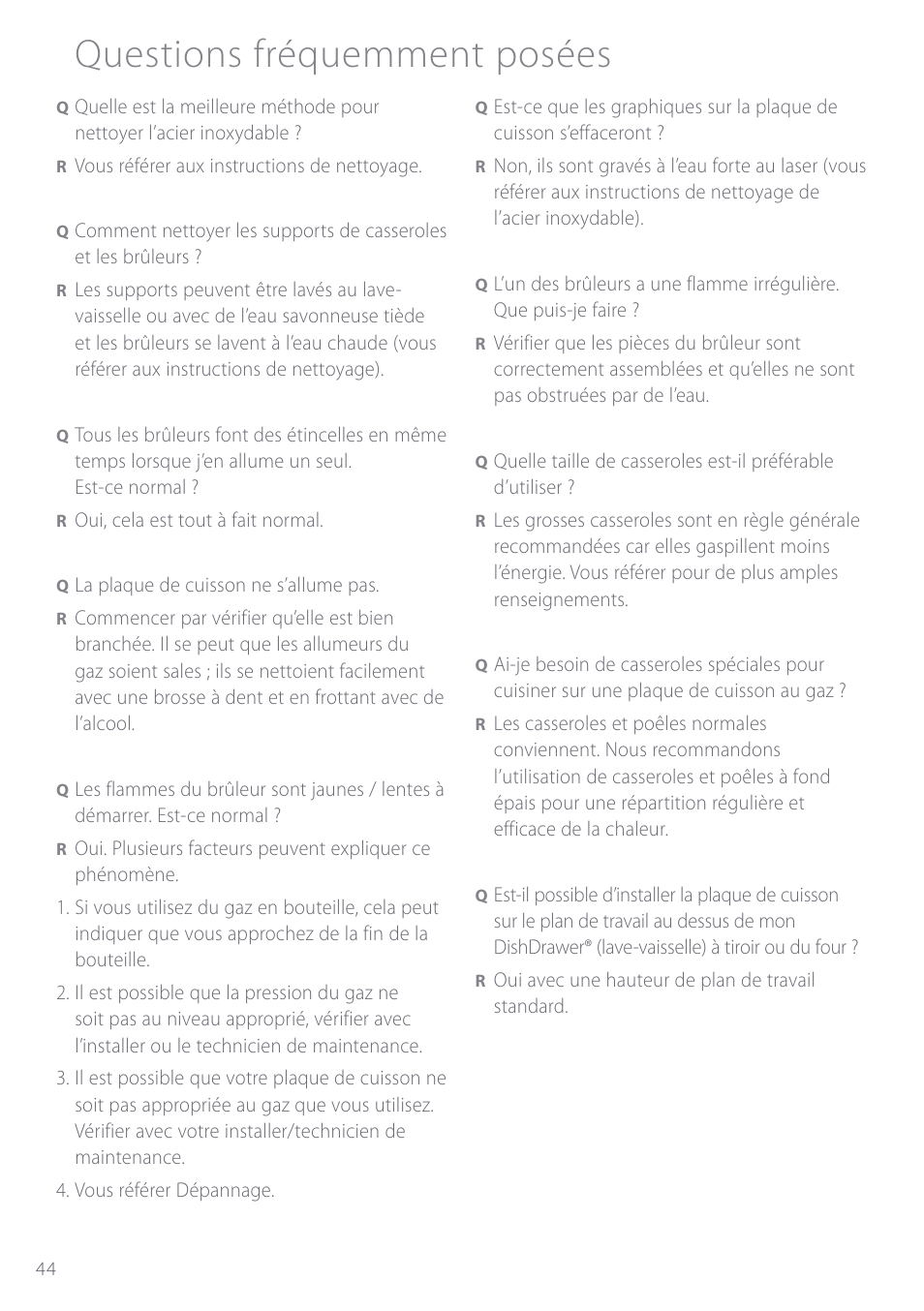 Questions fréquemment posées | Fisher & Paykel GC901 User Manual | Page 46 / 52