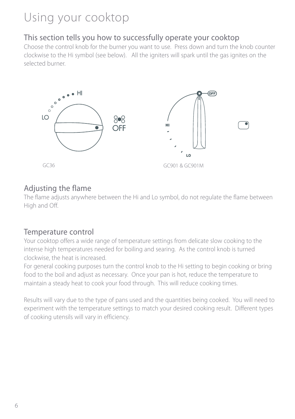 Using your cooktop | Fisher & Paykel GC901 User Manual | Page 8 / 52