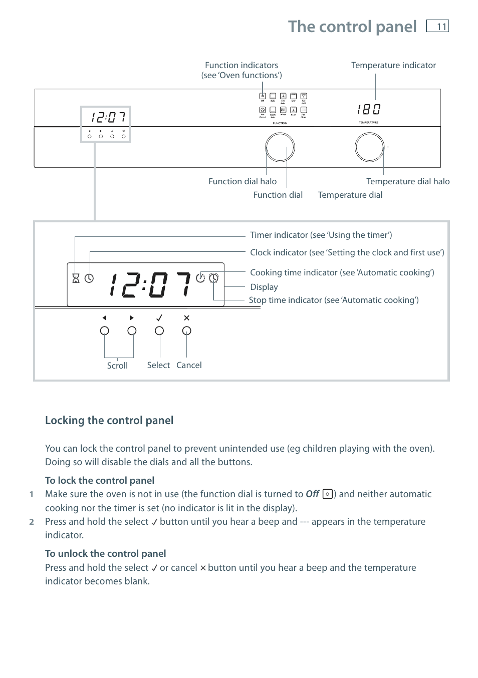 The control panel | Fisher & Paykel MULTIFUNCTION PYROLYTIC OVEN OB60S9DEP User Manual | Page 13 / 44