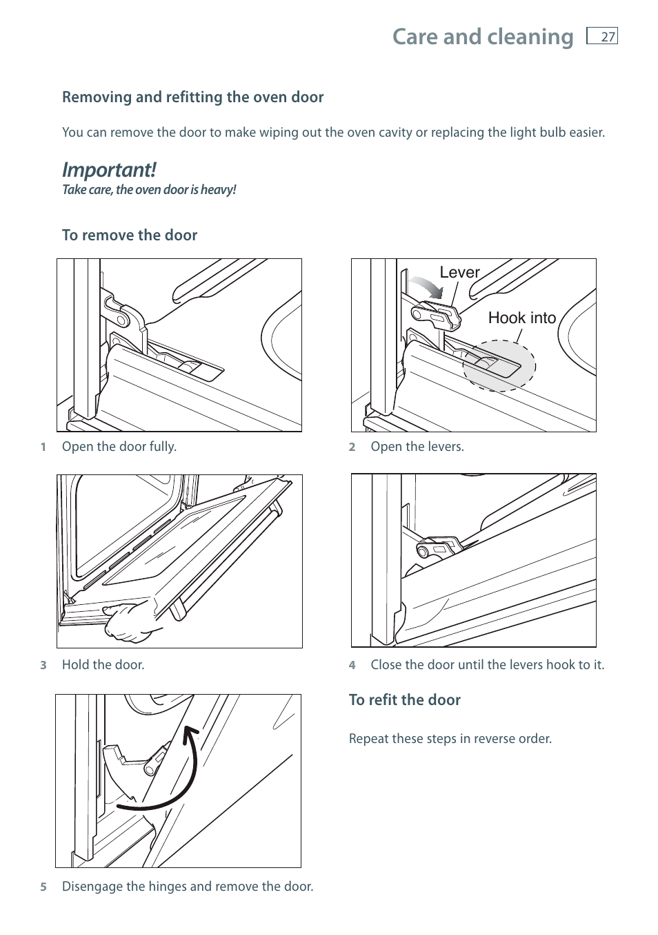 Care and cleaning, Important | Fisher & Paykel MULTIFUNCTION PYROLYTIC OVEN OB60S9DEP User Manual | Page 29 / 44