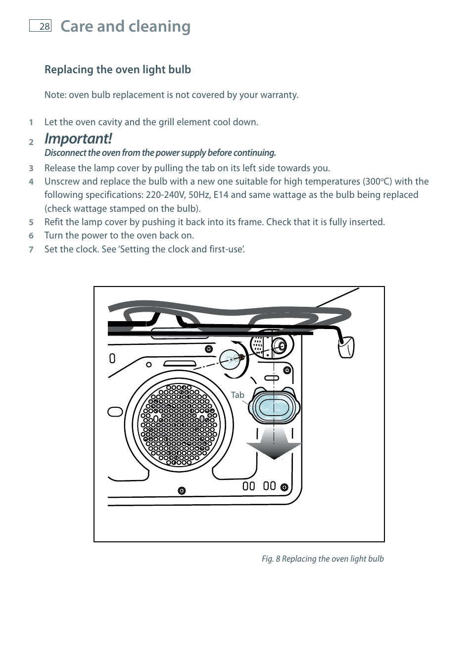 Care and cleaning, Important | Fisher & Paykel MULTIFUNCTION PYROLYTIC OVEN OB60S9DEP User Manual | Page 30 / 44