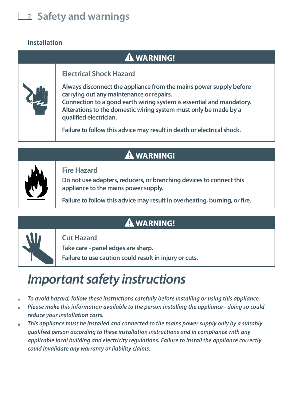 Important safety instructions, Safety and warnings | Fisher & Paykel MULTIFUNCTION PYROLYTIC OVEN OB60S9DEP User Manual | Page 4 / 44
