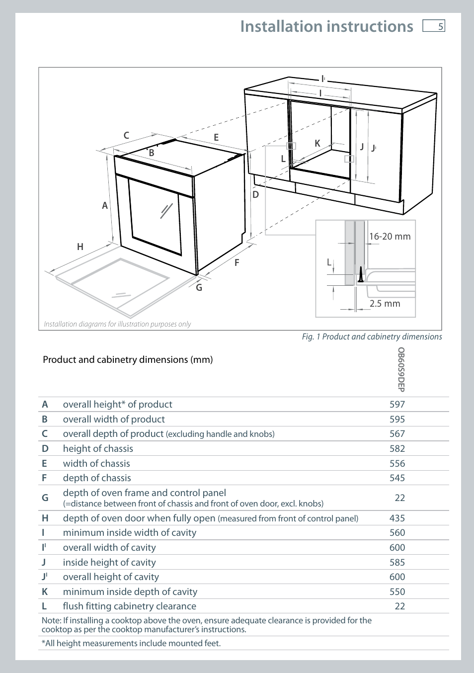 Installation instructions | Fisher & Paykel MULTIFUNCTION PYROLYTIC OVEN OB60S9DEP User Manual | Page 7 / 44