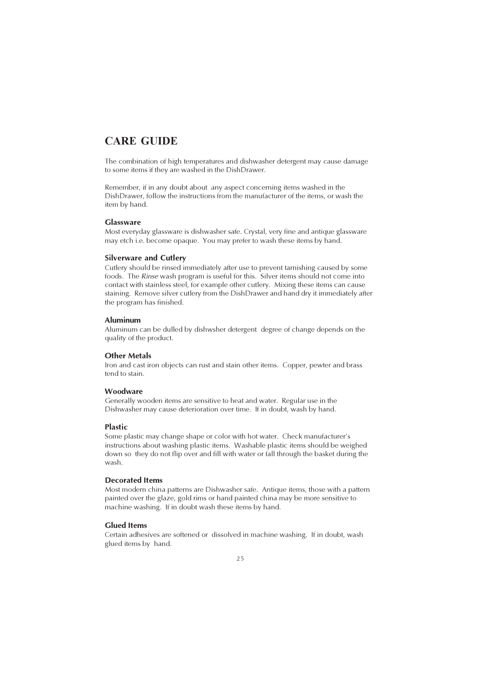 Care guide | Fisher & Paykel 525911L User Manual | Page 26 / 37