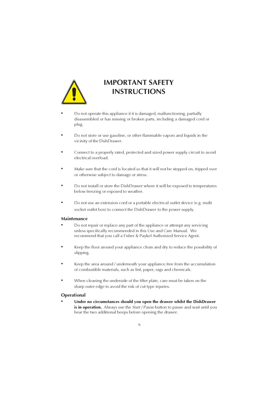 Important safety instructions | Fisher & Paykel 525911L User Manual | Page 7 / 37