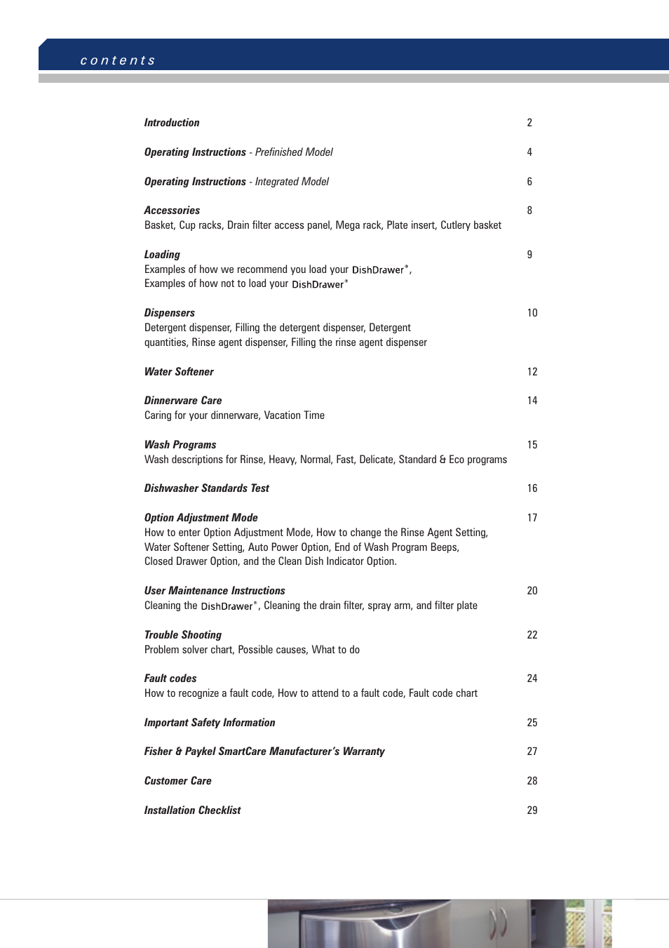 Fisher & Paykel DishDrawer User Manual | Page 2 / 32