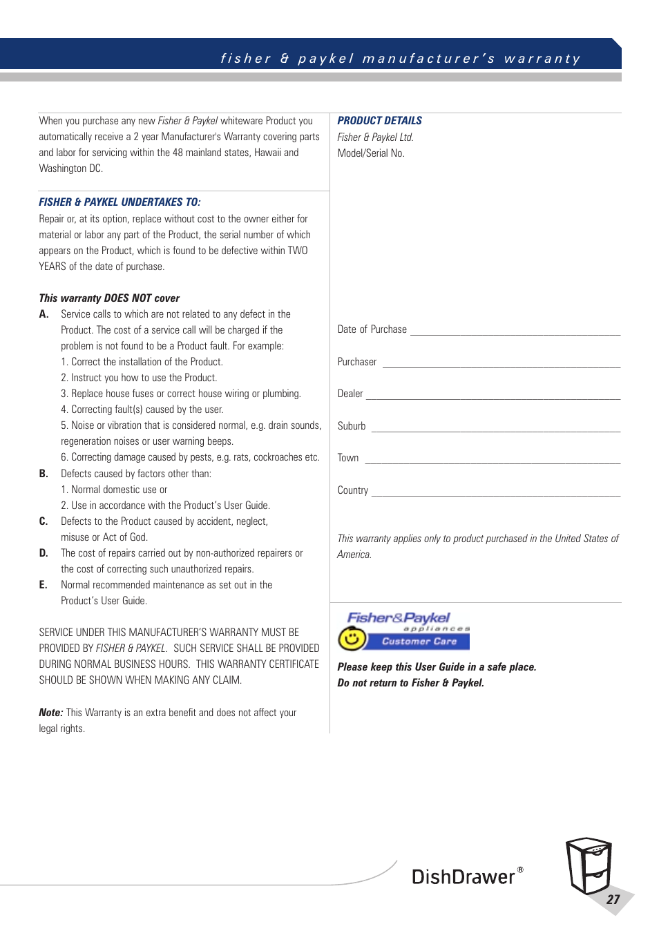 Fisher & Paykel DishDrawer User Manual | Page 29 / 32