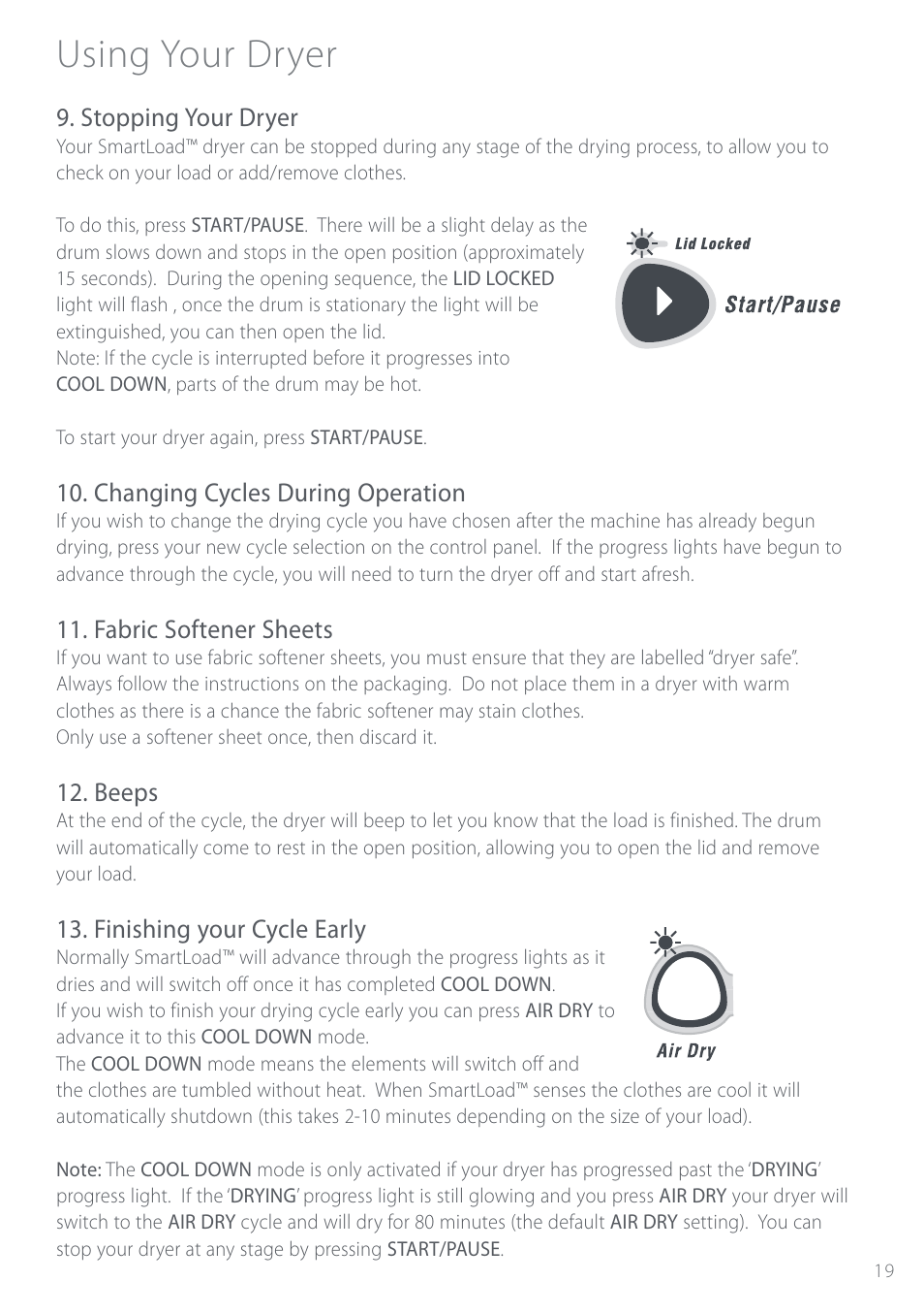 Using your dryer | Fisher & Paykel Intuitive DEIX1 User Manual | Page 19 / 32