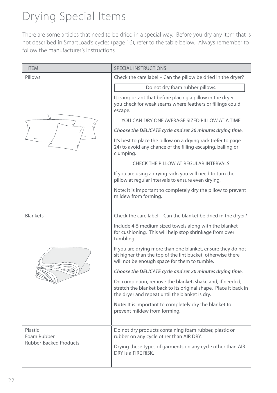 Drying special items | Fisher & Paykel Intuitive DEIX1 User Manual | Page 22 / 32