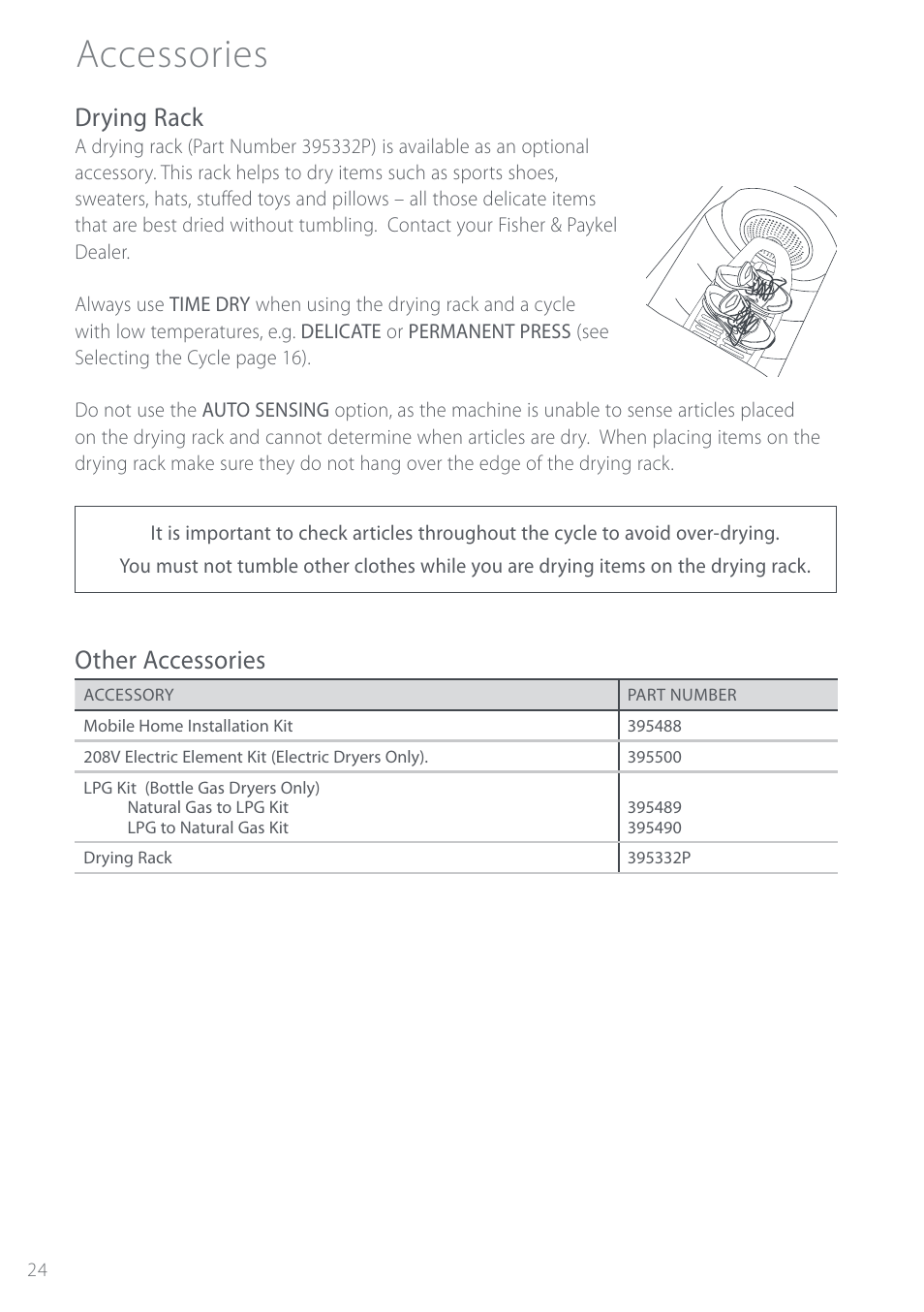 Accessories, Drying rack, Other accessories | Fisher & Paykel Intuitive DEIX1 User Manual | Page 24 / 32