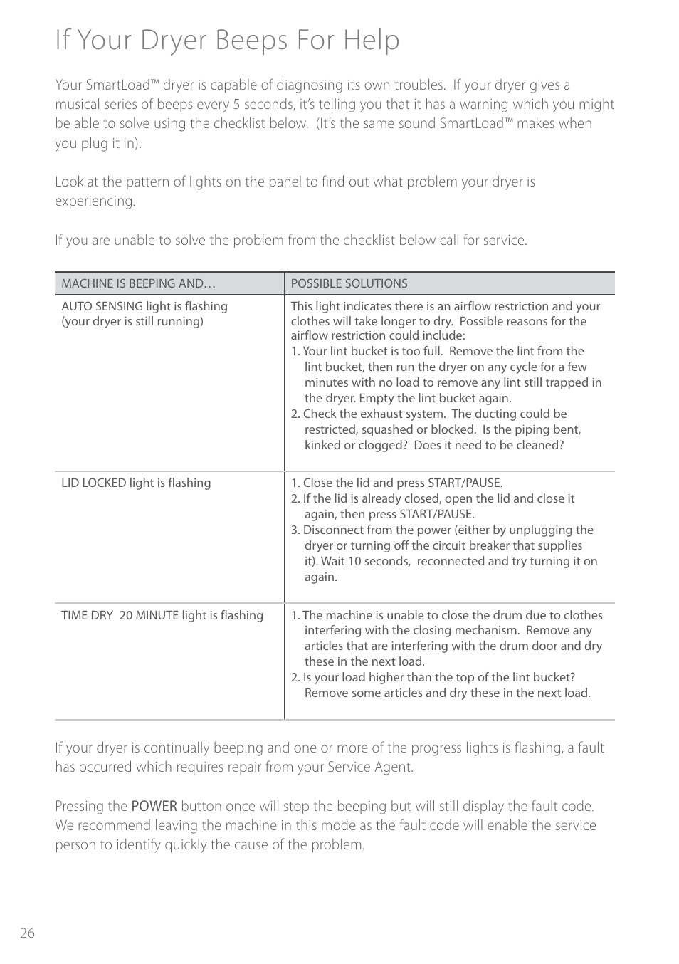 If your dryer beeps for help | Fisher & Paykel Intuitive DEIX1 User Manual | Page 26 / 32