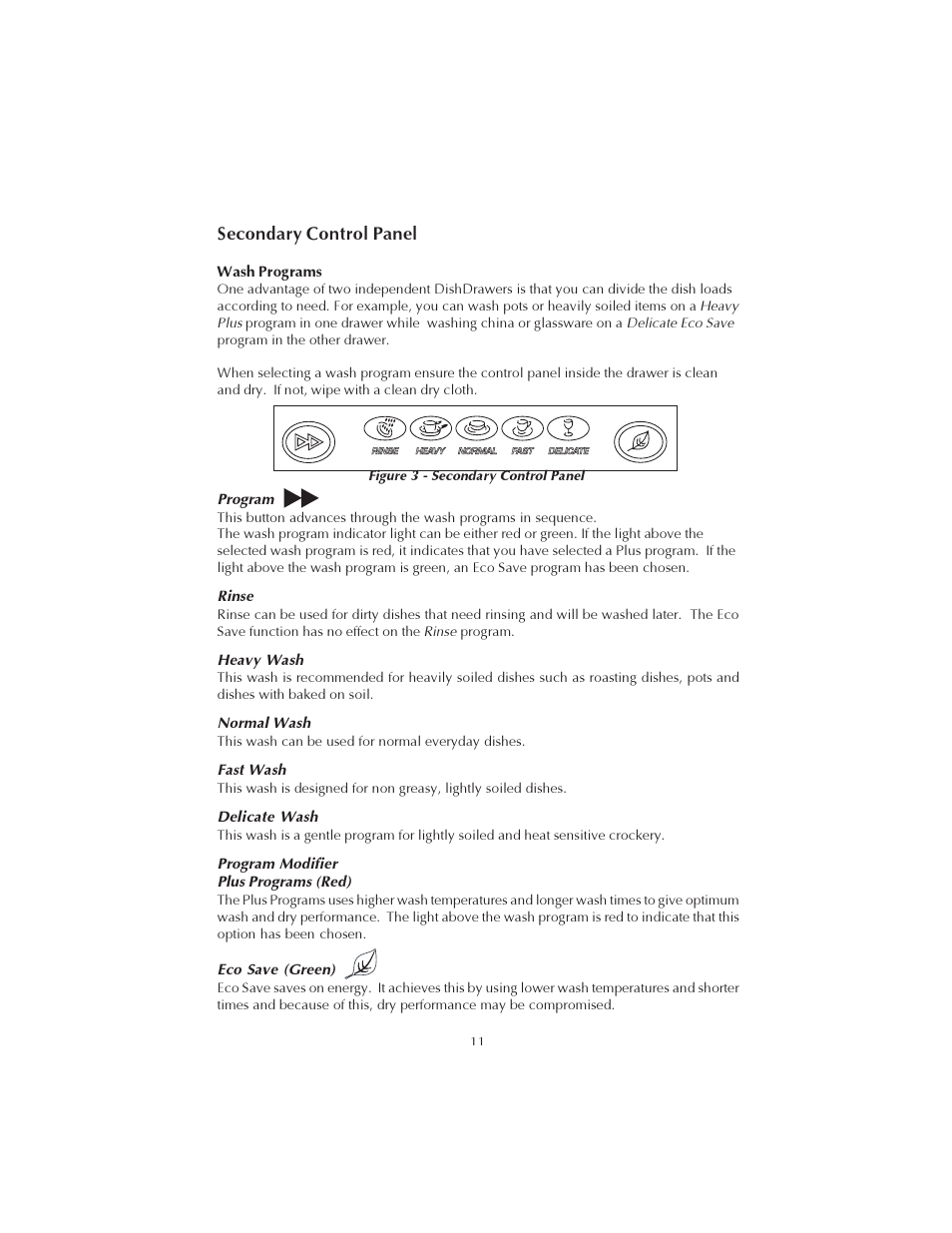 Secondary control panel | Fisher & Paykel DS602 User Manual | Page 12 / 37