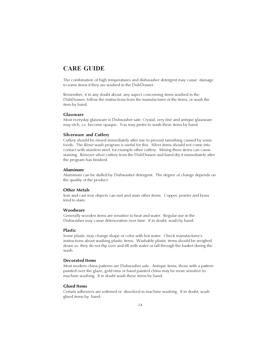 Care guide | Fisher & Paykel DS602 User Manual | Page 25 / 37