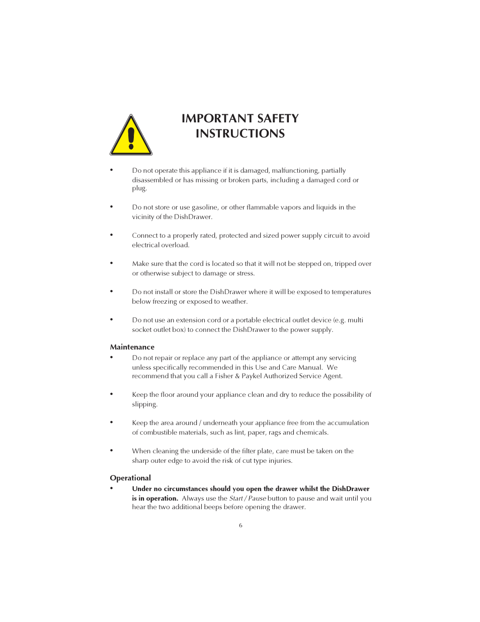 Important safety instructions | Fisher & Paykel DS602 User Manual | Page 7 / 37