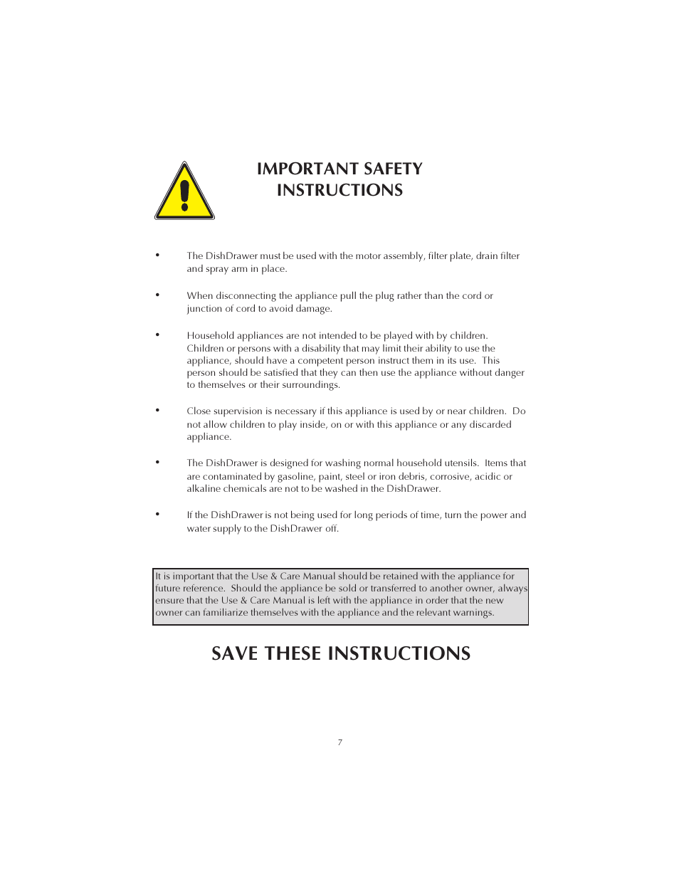 Save these instructions, Important safety instructions | Fisher & Paykel DS602 User Manual | Page 8 / 37