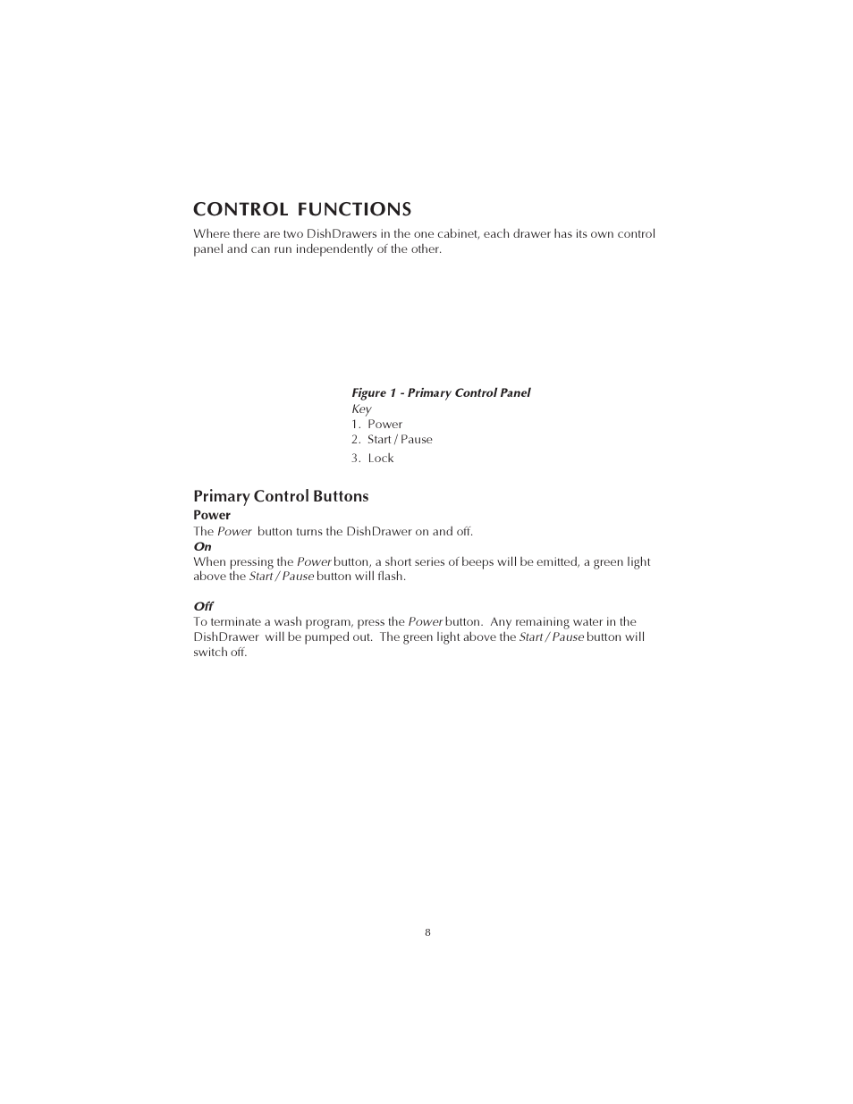 Control functions | Fisher & Paykel DS602 User Manual | Page 9 / 37