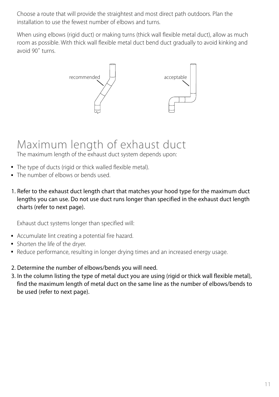 Maximum length of exhaust duct | Fisher & Paykel Smartload DGGX1US User Manual | Page 11 / 24
