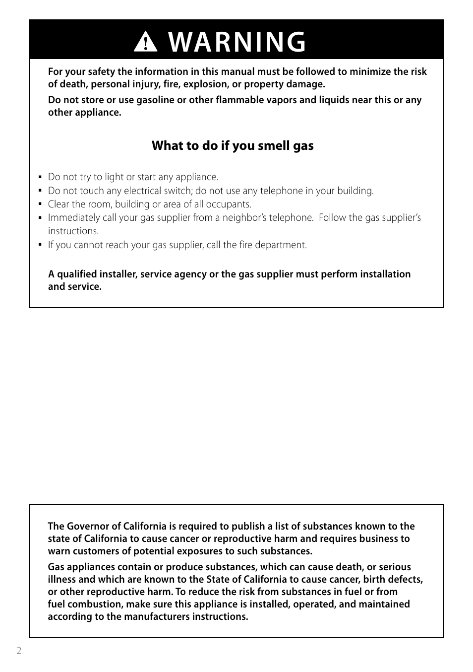 Warning, What to do if you smell gas | Fisher & Paykel Smartload DGGX1US User Manual | Page 2 / 24