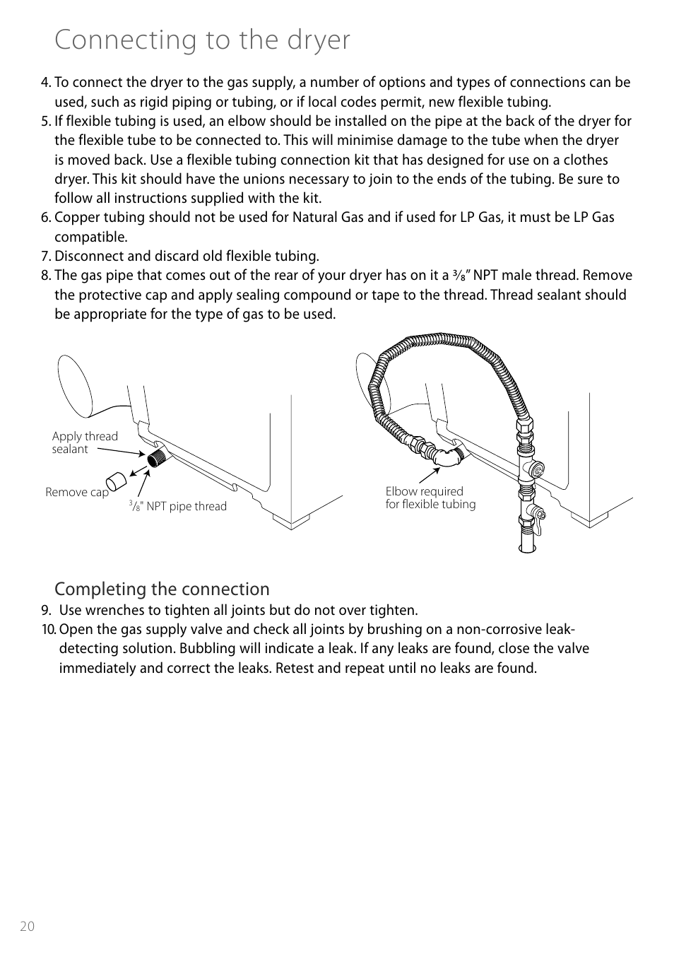 Connecting to the dryer, Completing the connection | Fisher & Paykel Smartload DGGX1US User Manual | Page 20 / 24