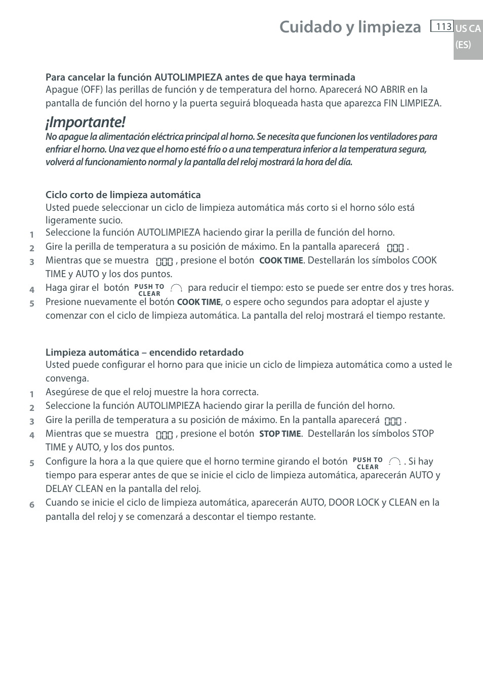 Cuidado y limpieza, Importante | Fisher & Paykel OB30 User Manual | Page 115 / 124