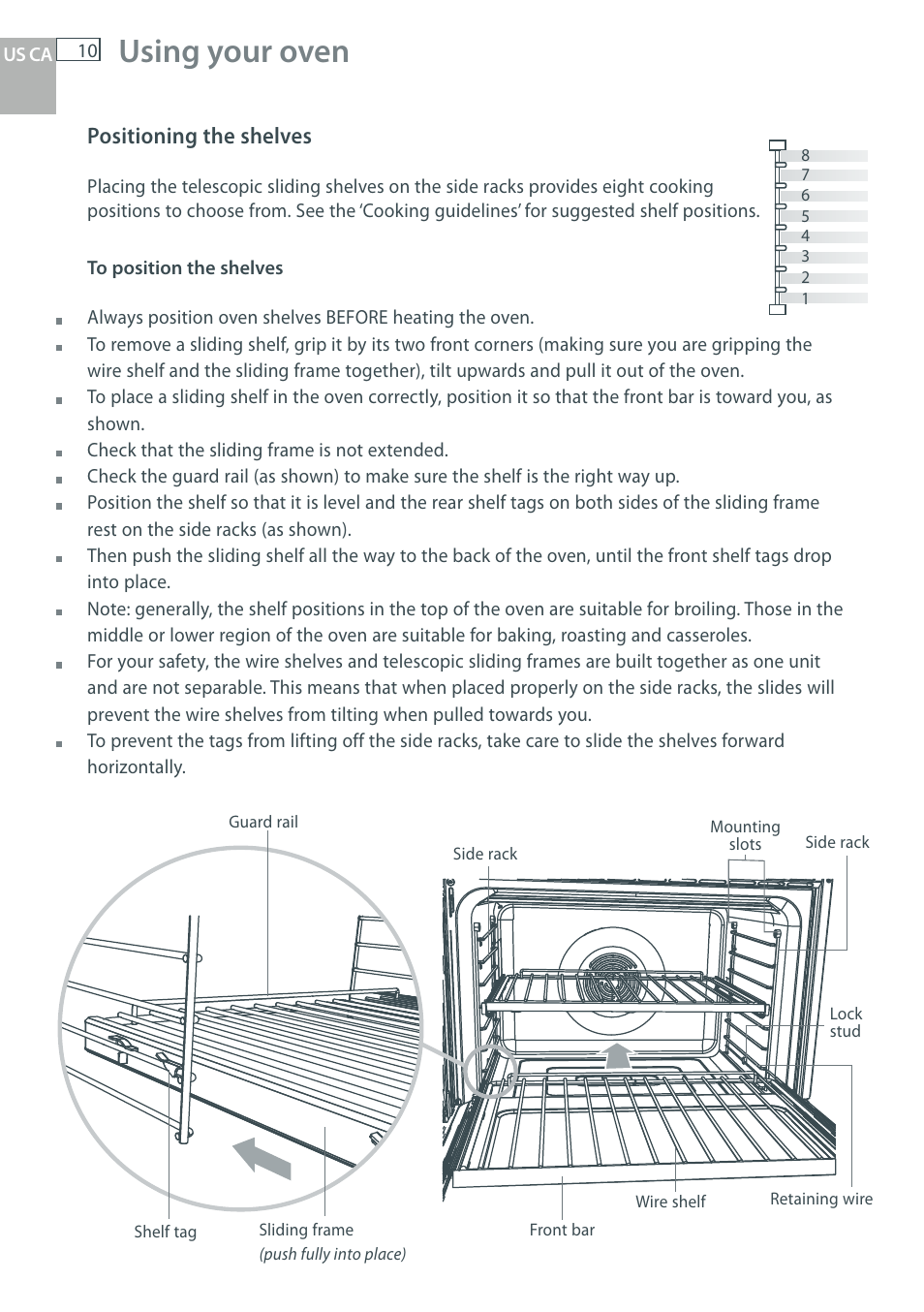 Using your oven, Positioning the shelves | Fisher & Paykel OB30 User Manual | Page 12 / 124